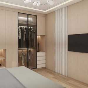 White Melamine Modern Hinged Wardrobes with Glass Doors